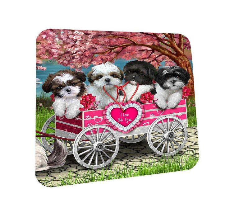 I Love Shih Tzues Dog in a Cart Coasters Set of 4 CST48552