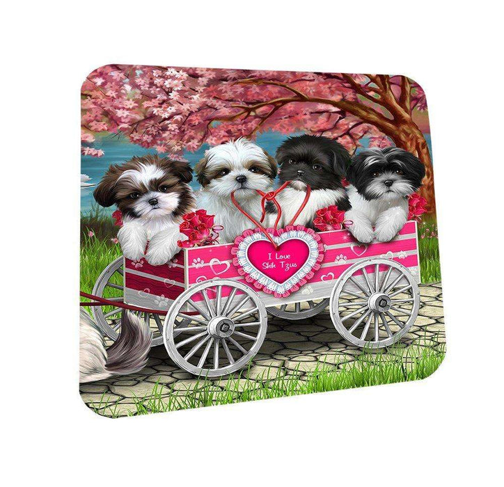 I Love Shih Tzues Dog in a Cart Coasters Set of 4 CST48553