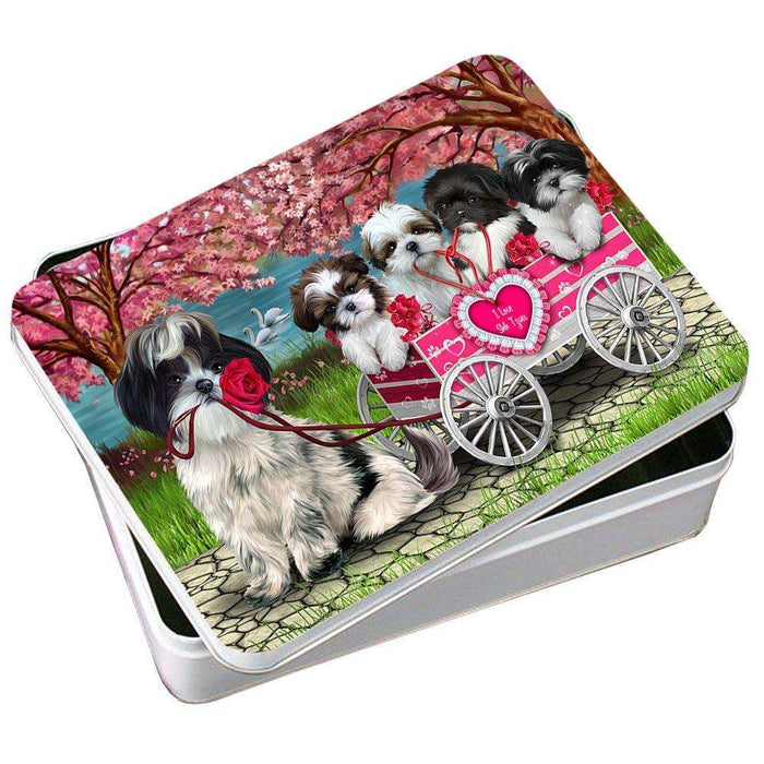 I Love Shih Tzues Dog in a Cart Photo Storage Tin PITN48593