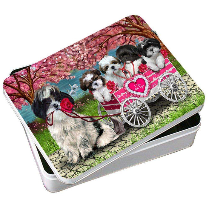 I Love Shih Tzues Dog in a Cart Photo Storage Tin PITN48594