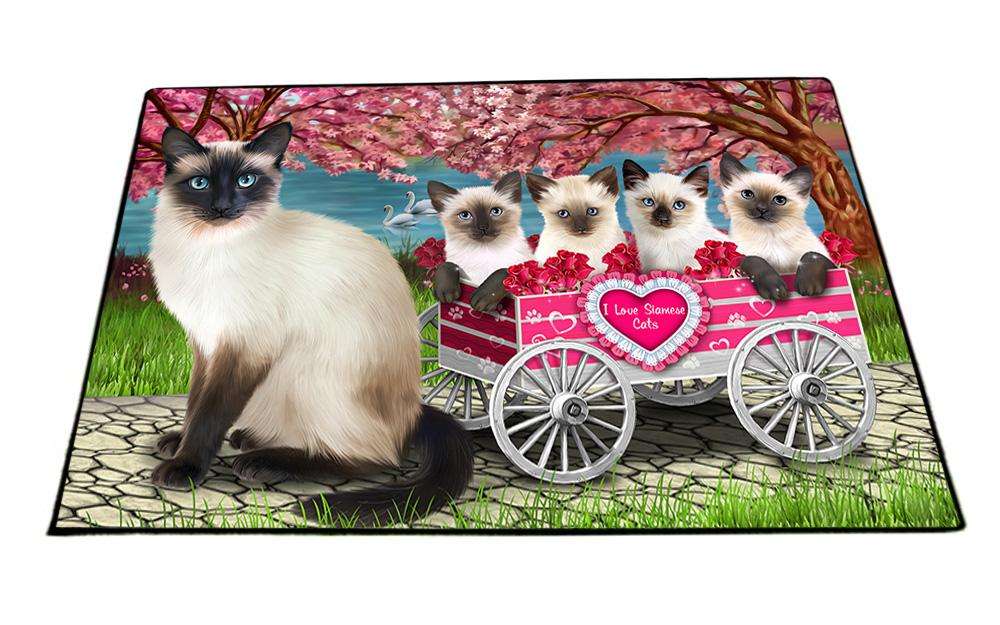 I Love Siamese Cat in a Cart Art Portrait Floormat FLMS51993