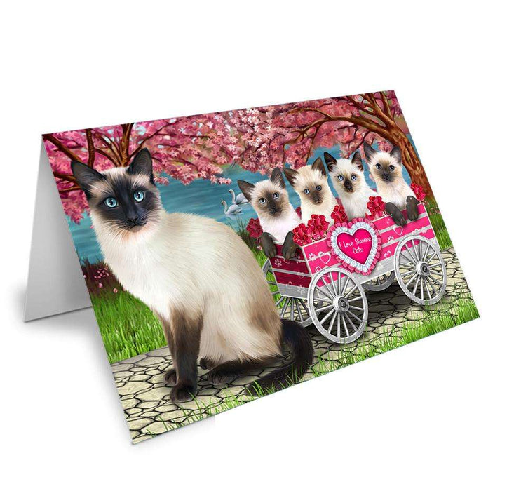 I Love Siamese Cat in a Cart Art Portrait Handmade Artwork Assorted Pets Greeting Cards and Note Cards with Envelopes for All Occasions and Holiday Seasons GCD62225