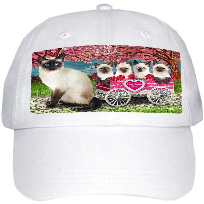 I Love Siamese Cats Cat in a Cart Ball Hat Cap HAT58851