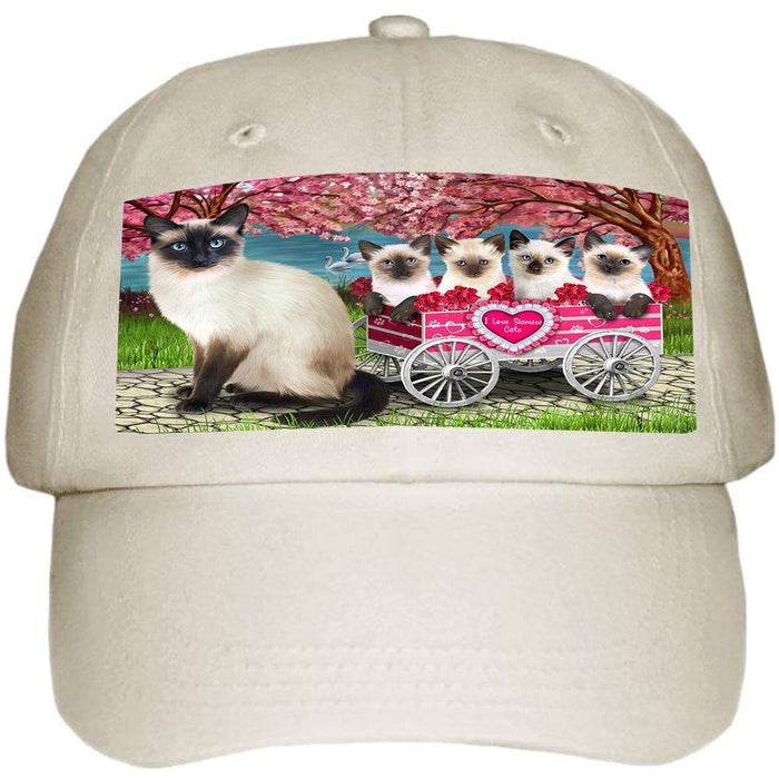 I Love Siamese Cats Cat in a Cart Ball Hat Cap HAT58851