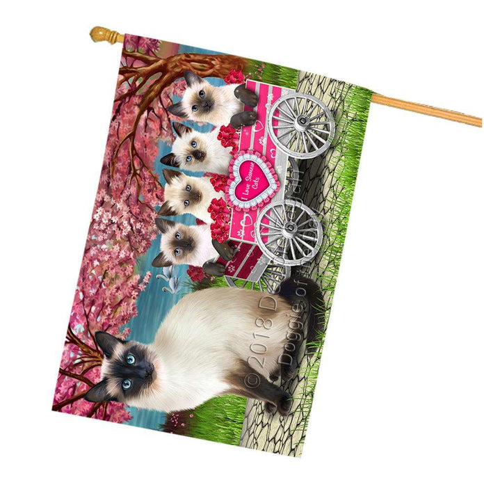 I Love Siamese Cats Cat in a Cart House Flag FLG51839