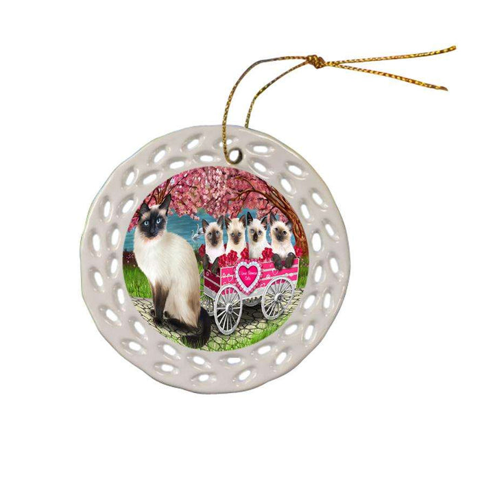I Love Siamese Cats in a Cart Ceramic Doily Ornament DPOR51706