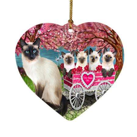 I Love Siamese Cats in a Cart Heart Christmas Ornament HPOR51706