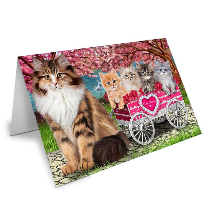 I Love Siberian Cats in a Cart Handmade Artwork Assorted Pets Greeting Cards and Note Cards with Envelopes for All Occasions and Holiday Seasons GCD66665