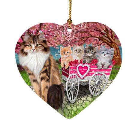 I Love Siberian Cats in a Cart Heart Christmas Ornament HPOR54212