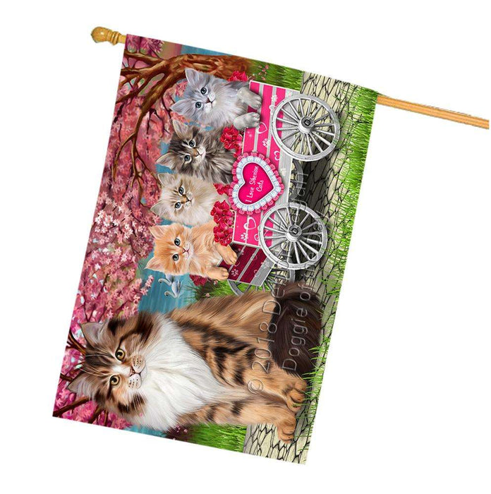 I Love Siberian Cats in a Cart House Flag FLG54410