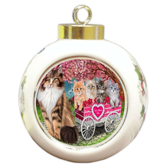 I Love Siberian Cats in a Cart Round Ball Christmas Ornament RBPOR54212
