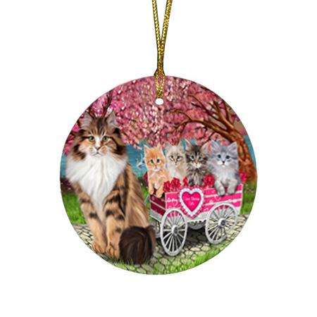 I Love Siberian Cats in a Cart Round Flat Christmas Ornament RFPOR54203