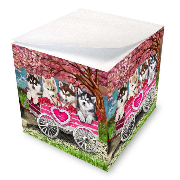 I Love Siberian Husky Dogs in a Cart Note Cube
