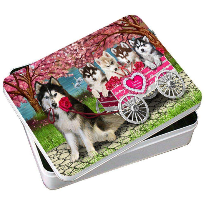 I Love Siberian Husky Dogs in a Cart Photo Storage Tin