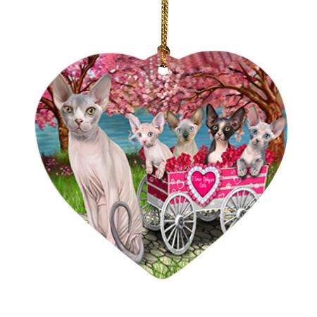 I Love Sphynx Cats in a Cart Heart Christmas Ornament HPOR51707