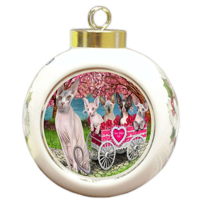 I Love Sphynx Cats in a Cart Round Ball Christmas Ornament RBPOR51707