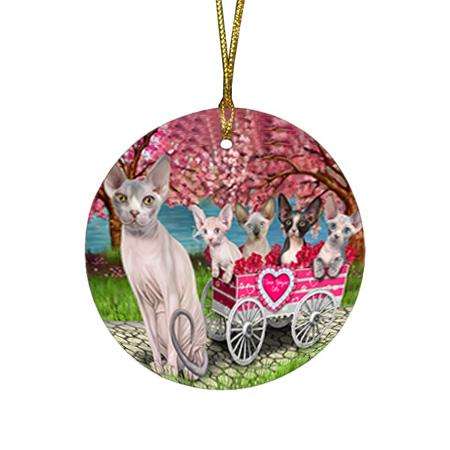 I Love Sphynx Cats in a Cart Round Flat Christmas Ornament RFPOR51698