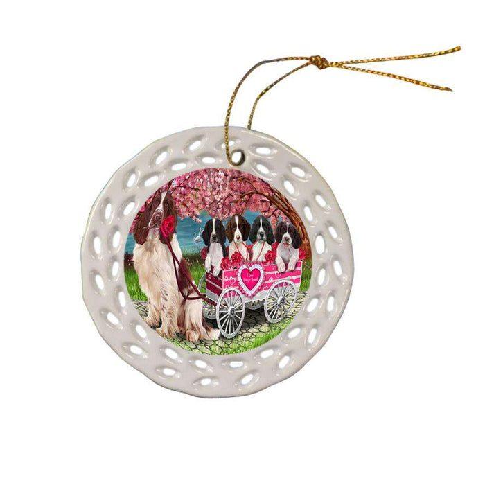 I Love Springer Spaniels Dog in a Cart Ceramic Doily Ornament DPOR54213