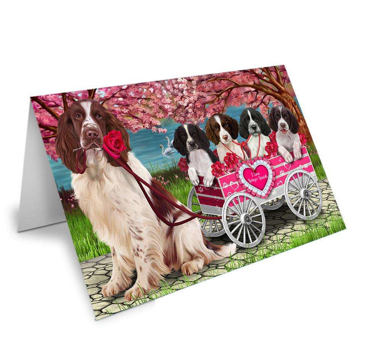 I Love Springer Spaniels Dog in a Cart Handmade Artwork Assorted Pets Greeting Cards and Note Cards with Envelopes for All Occasions and Holiday Seasons GCD66668