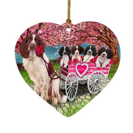 I Love Springer Spaniels Dog in a Cart Heart Christmas Ornament HPOR54213