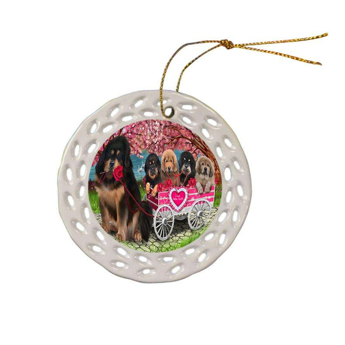 I Love Tibetan Mastiffs Dog in a Cart Ceramic Doily Ornament DPOR54214