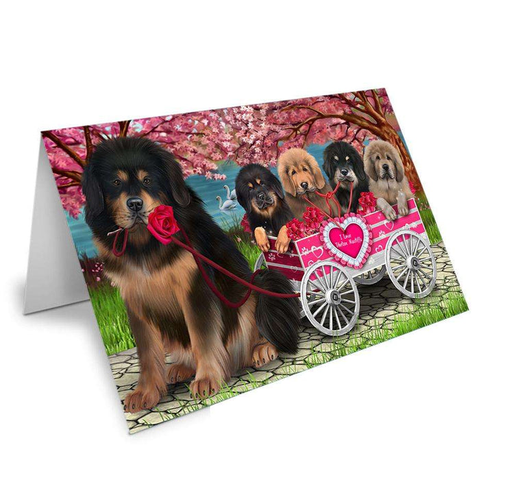 I Love Tibetan Mastiffs Dog in a Cart Handmade Artwork Assorted Pets Greeting Cards and Note Cards with Envelopes for All Occasions and Holiday Seasons GCD66671