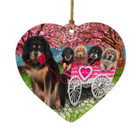 I Love Tibetan Mastiffs Dog in a Cart Heart Christmas Ornament HPOR54214