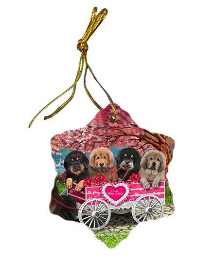 I Love Tibetan Mastiffs Dog in a Cart Star Porcelain Ornament SPOR54205