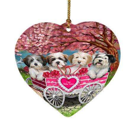 I Love Tibetan Terriers Dog in a Cart Heart Christmas Ornament HPOR48144