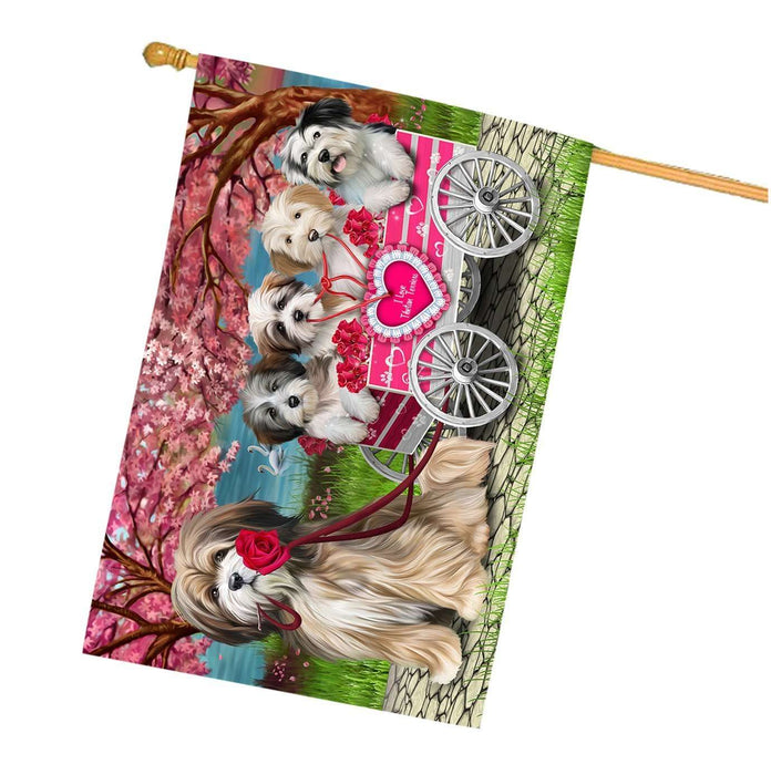 I Love Tibetan Terriers Dog in a Cart House Flag FLG48157