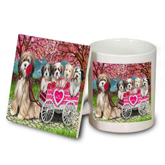 I Love Tibetan Terriers Dog in a Cart Mug and Coaster Set MUC48136