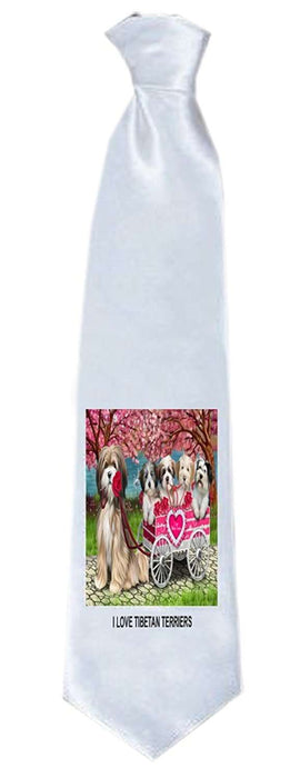 I Love Tibetan Terriers Dog in a Cart Neck Tie TIE48096