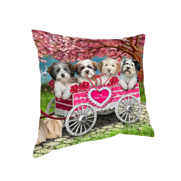 I Love Tibetan Terriers Dog in a Cart Pillow PIL48628