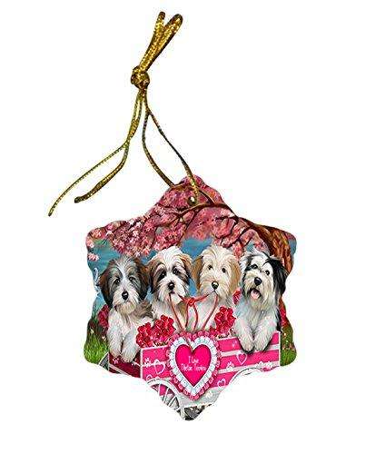 I Love Tibetan Terriers Dog in a Cart Star Porcelain Ornament SPOR48136