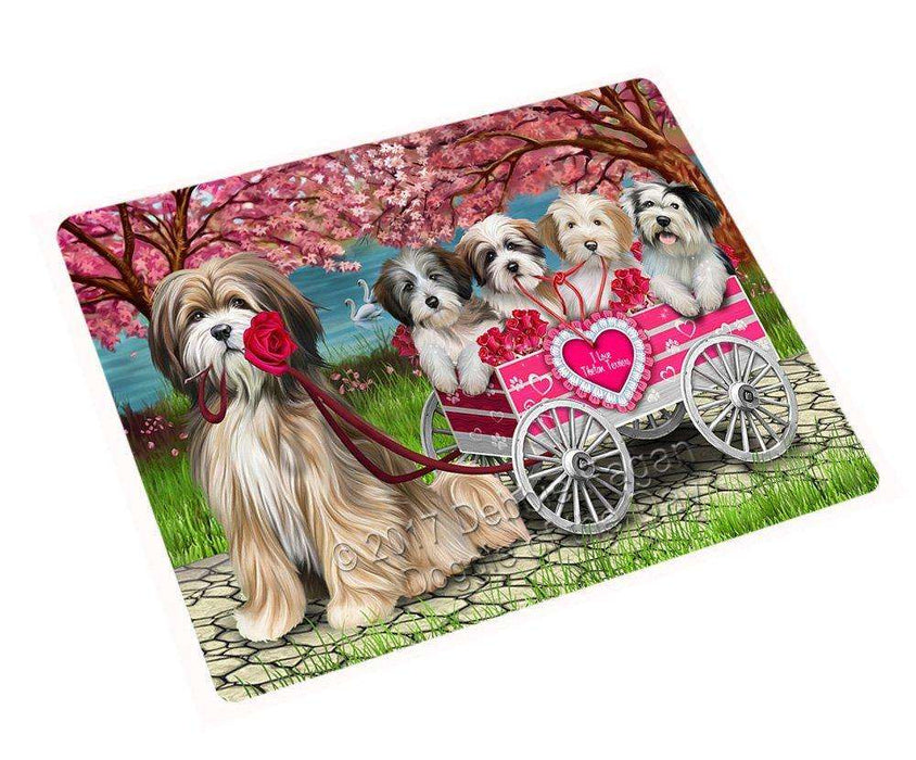 I Love Tibetan Terriers Dog in a Cart Tempered Cutting Board C8447