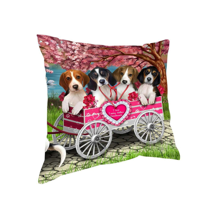 I Love Treeing Walker Coonhound Dogs in a Cart Throw Pillow D074