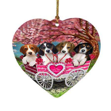 I Love Treeing Walker Coonhounds Dog in a Cart Heart Christmas Ornament HPOR48595