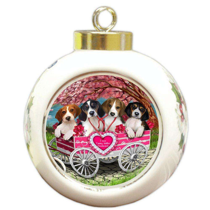 I Love Treeing Walker Coonhounds Dog in a Cart Round Ball Christmas Ornament RBPOR48582