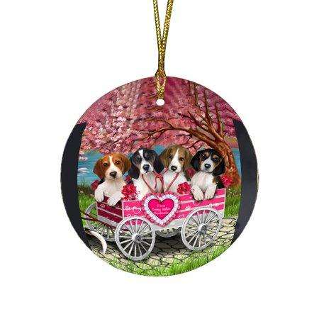 I Love Treeing Walker Coonhounds Dog in a Cart Round Christmas Ornament RFPOR48586