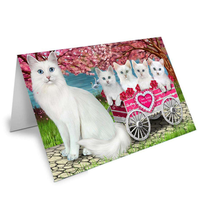 I Love Turkish Angora Cats in a Cart Handmade Artwork Assorted Pets Greeting Cards and Note Cards with Envelopes for All Occasions and Holiday Seasons GCD66674