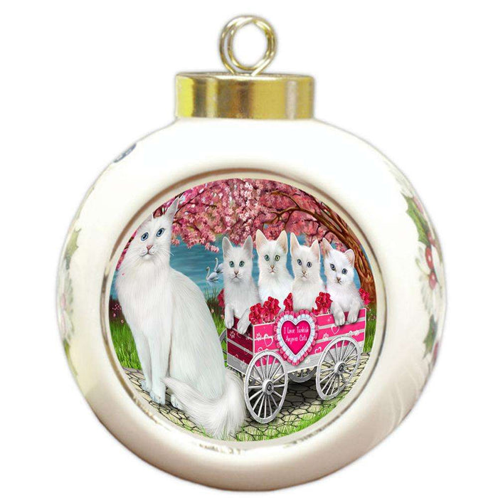 I Love Turkish Angora Cats in a Cart Round Ball Christmas Ornament RBPOR54215