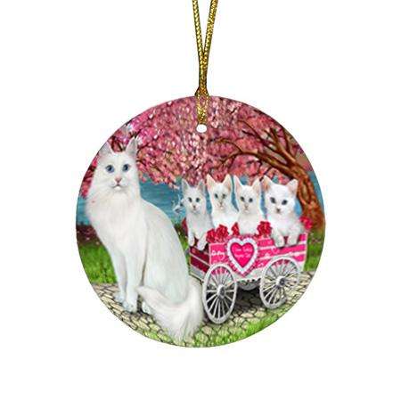 I Love Turkish Angora Cats in a Cart Round Flat Christmas Ornament RFPOR54206
