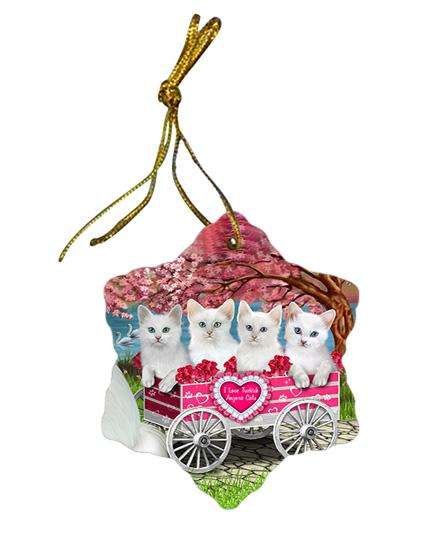 I Love Turkish Angora Cats in a Cart Star Porcelain Ornament SPOR54206