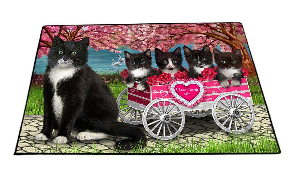 I Love Tuxedo Cats Cat in a Cart Floormat FLMS51255