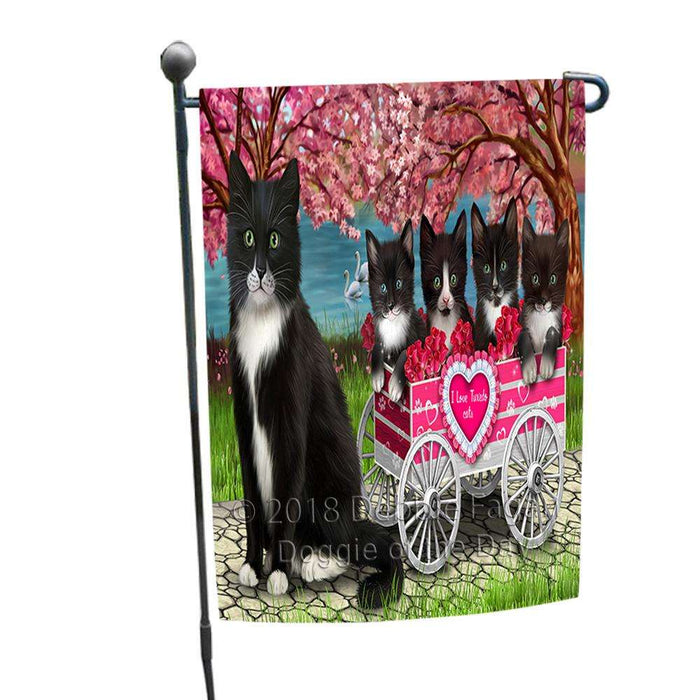 I Love Tuxedo Cats Cat in a Cart Garden Flag GFLG51705