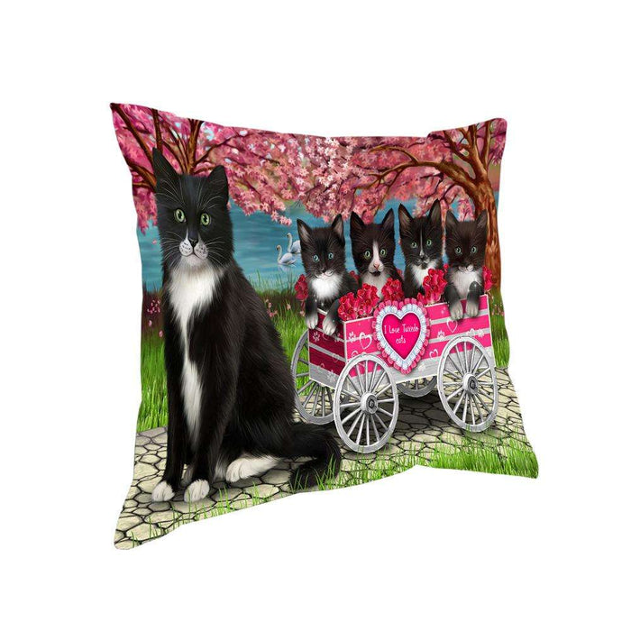I Love Tuxedo Cats Cat in a Cart Pillow PIL63196