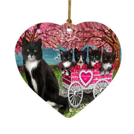 I Love Tuxedo Cats in a Cart Heart Christmas Ornament HPOR51708
