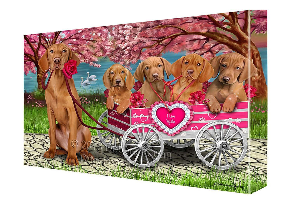 I Love Vizsla Dogs in a Cart Canvas Wall Art