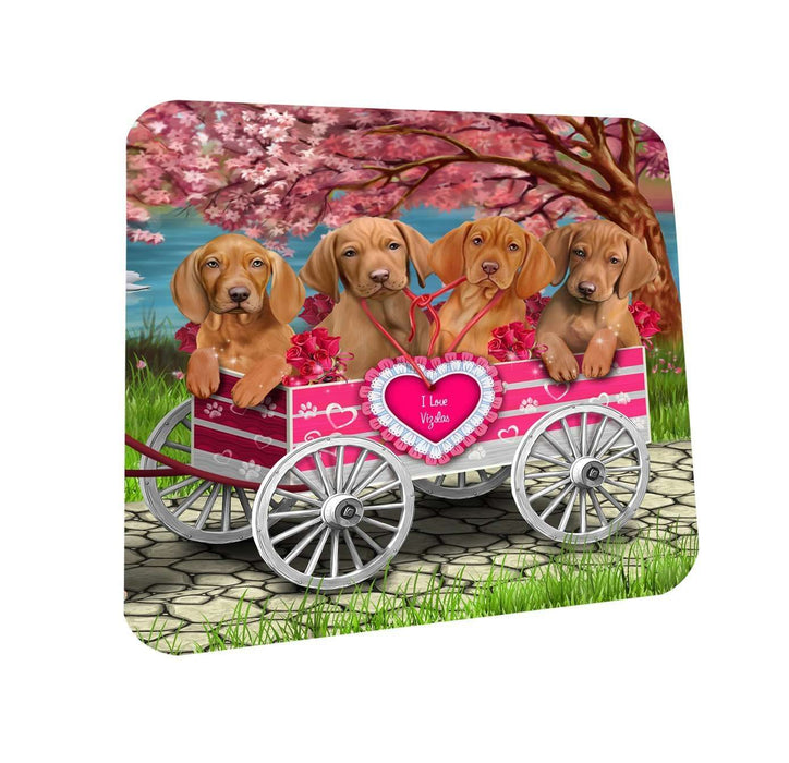 I Love Vizsla Dogs in a Cart Coasters Set of 4