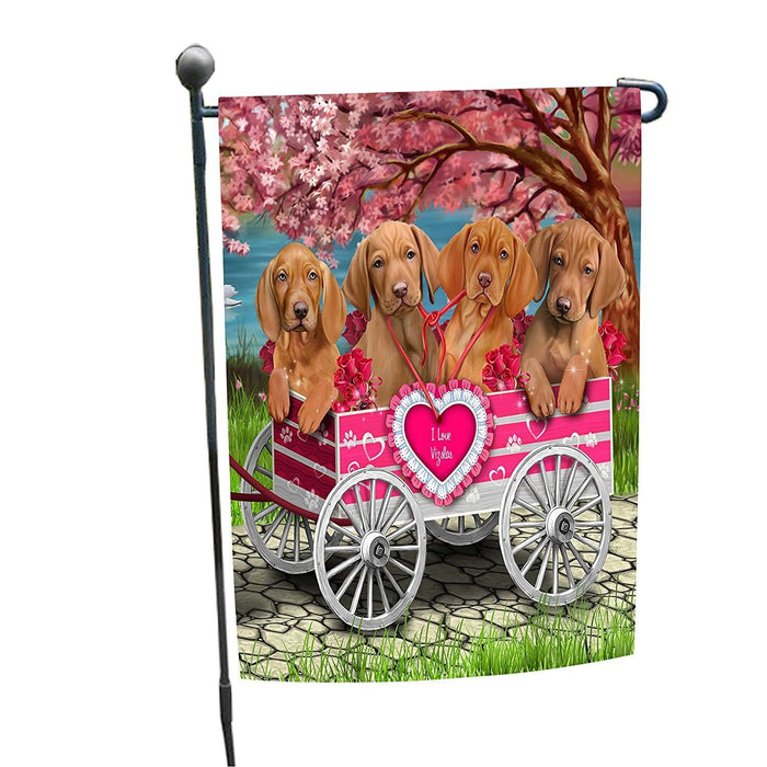 I Love Vizsla Dogs in a Cart Garden Flag